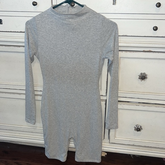 Naked Wardrobe grey longsleeve bike short fitted bodysuit one piece zipper back - Picture 4 of 10